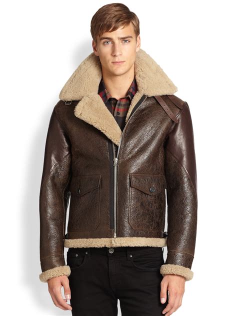 mens leather shearling coat burberry|Burberry men's shearling aviator jacket.